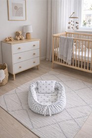 Resim BebeK on For Babynest Gri Yıldızlı set | Emzirme Yastığı ile 
