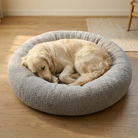 Resim Teddy Donut Şeklinde, Ultra Yumuşak Kumaşlı, Kaydırmaz Tabanlı, Yıkanabilir Kedi ve Köpek Yatağı (Gri) - S 