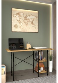 Resim Metal Ayaklı 2 Raflı Çalışma Ofis Masası Atlantik Çam 60x120 CM 