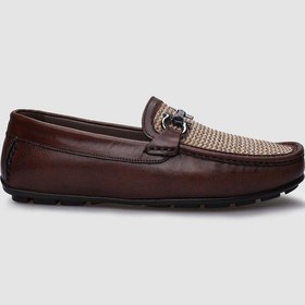 Resim %100 Hakiki Deri Kahverengi Örgü Detaylı Erkek Loafer-kahve Rengi Kahverengi 