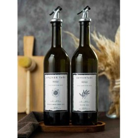 Resim Büyülü Home Ahşap Stantlı 2 Li 750 ml Zeytinyağı Ayçiçek Yağı Sisesi Yağlık Yağdanlık 
