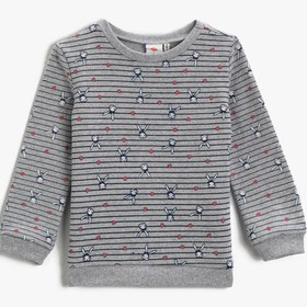 Resim Kız Bebek Tavşan Baskılı Sweatshirt Bisiklet Yaka 