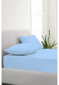 Resim Ranforce Mavi Pamuklu Tek / Çift Kişilik Battal Tam Kenar Lastikli Çarşaf 14 Renk Fıtted Mavi 