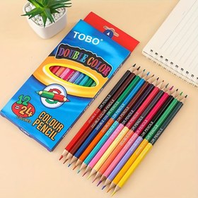 Resim TOBO Çift Renkli Kalemler: 12 Renk, Ahşap Gövde, Okul Ve Ofis Kullanımına Uygun. 