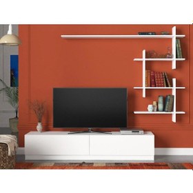 Resim Dekorister Ahenk Duvar Raflı Tv Ünitesi Beyaz 