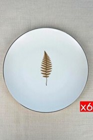 Resim Tabak Evi Porselen Natura Fern Altın Yaldız Servis Tabağı 24.50 CM 6'lı 