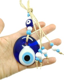 Resim biuti Boncuklu Lacivert Beyaz Nazar Boncuğu Hasır İpli Anahtarlık El Yapımı Cam Hediyelik Aksesuar 