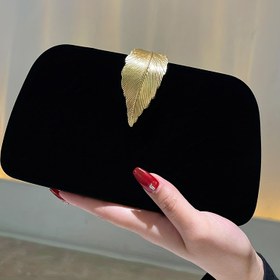 Resim Zarif Siyah Akşam Çantası Altın Yaprak Tasarımlı - Düğünler & Galalar için Sentetik Deri Kadın El Çantası, Güvenli Kilit Kapama, Polyester Astar, Guangzhou'da Yapılmış, Tasarımcı Çantaları, Resmi Aksesuar, Şık Yapı 