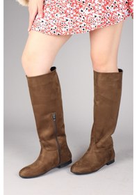 Resim İlse Düz Süet Çizme Haki-7691 Haki 