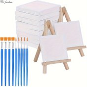 Resim 22 parça (10 parça Tuval + 10 parça Boya Fırçaları + 2 parça Stand) Yağlı Boya Tuvali ve Boya Fırçaları Seti, 10 parça 10.16 X 10.16 cm Sanatçı Tuval Paneli, 5 parça Düz ve 5 parça Nokta Nylon Saç Sanatçı Fırçaları ile 2 parça Çam Stand Seti - Sanatçı Tuval Tablosu, Boyama için 