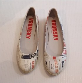 Resim Vronsky Kadın Hakiki Deri Çatlak Çizgili Çok Renkli Yazılı Baskılı Sert Kauçuk Tabanlı Babet 