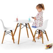Resim Seduna Eames Child 2X1 Sandalye Masa Takım | Natural Ahşap Ayaklı-Beyaz 