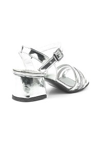 Resim Hapshoe Gümüş Gri Rugan Taşlı Kalın Kız Çocuk Abiye Topuklu Ayakkabı - 26 Gümüş 