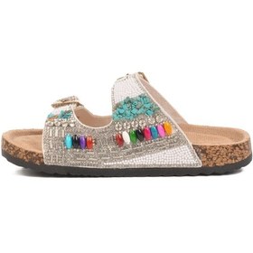 Resim Guja Beyaz Taş İşlemeli Kız Çocuk Düz Terlik 