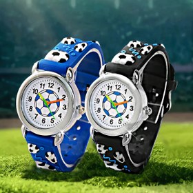 Resim 2 Adet Spor Futbol Desenli Kuvars Saat - Siyah Mavi 