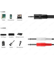 Resim BK Teknoloji 3.5mm 1/8" Trs - 2 x 6.35MM 1/4" Ts Mono Y Ayırıcı Kablo - 5 Metre 