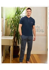 Resim Pijamoni Erkek Düğme Yaka Kısa Kol Pijama Takımı 6850/10 - 1 Adet Lacivert 