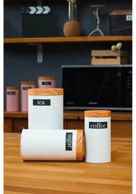 Resim Ucr Home 3'lü Set Metal Çay Kahve Şeker Saklama Kavanozu Beyaz 