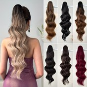Resim 60.96 cm saç tokası Kuyruk Uzatma, Ombre Isıya Dayanıklı Fiber, Uzun Su Dalga Sentetik Kuyruk Saç Parçası Kadınlar İçin, Partiler ve Günlük Kullanım İçin Temel Stil 