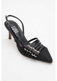 Resim Luvishoes Luvi Shoes Zenith Siyah Hasır Bantlı Tokalı Kadın Topuklu Ayakkabı Siyah 