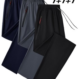 Resim 3 Adet Erkek Günlük Jogger - Fermuarlı Cepli Nefes Alabilen Polyester Eşofman, Lacivert, Gri, Siyah, Esnek Bel, Fitness ve Koşu İçin 