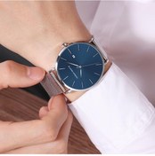Resim Hannah Martin Klasik Bauhaus Tasarım Erkekler İzle Koyu Mavi Japonya Kuvars Su Geçirmez Moda İş Takvimi Ultra Ince Saatler Siyah - Altın 