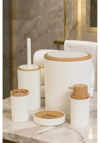 Resim Makri Home Banyo Seti 5'li, Beyaz, Ahşap Desenli, Yuvarlak 