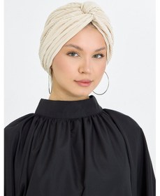 Resim Hürrem Bone Bej Çapraz Büzgülü Tesettür Bone Fukuro Piliseli 2512 12 Bej 