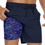 Resim Erkekler için Lacivert Renkli Günlük Plaj Yüzme Şortları Denizyıldızı Baskılı - Elastik Bel Bandı, İpli, Polyester Kumaş, Makinede Yıkanabilir, Yaz ve Tatil İçin Rahat Kalıp, Plaj Giyim Şortu | İpli Mayo | Pürüzsüz Dokulu 