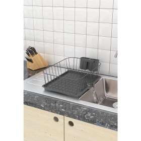 Resim Tekno Trust Siyah Tek Katlı Bulaşıklık Tabaklık Oluklu Tepsi Mat Siyah KB085 