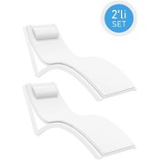 Resim Omnipazar Trk-087 Siesta Minderli Yastıklı Lüks Ergonomik Slim Şezlong Beyaz 2'li Set Beyaz 