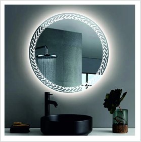 Resim Dnr-MirrorDnr-Mirror 80 cm Beyaz Ledli Tasarım Kumlamalı Banyo Aynası Makyaj Aynası Işıklı Ayna 