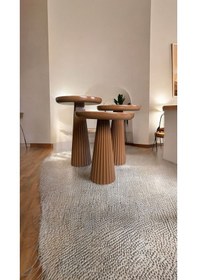 Resim Wood Wooden Ahşap Kahverengi Renk 3 Lü Set Mantar Yan Sehpa Fiskos Çiçeklik Decorative Kahverengi 