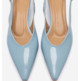 Resim Luvishoes Rosella Bebe Mavi Rugan Mini Dolgu Kadın Topuklu Ayakkabı 