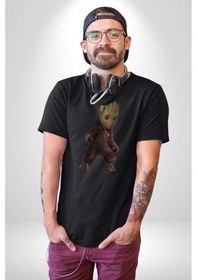 Resim Bebek Groot Guardians Galaxy Unisex Unisex Siyah Organik Baskılı T-shirt Penye Yüksek Kalite Siyah 