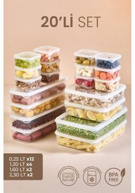 Resim 20'li Mikrodalga Buzdolabı Saklama Kabı - Buzdolabı Organizeri 2300mlx2-1600mlx2-1200mlx4-250mlx12 Şeffaf 