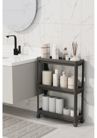 Resim Mithra Life 3 Katlı Tekerlekli Slim İnce Siyah Banyo Mutfak Rafı Mıt1126 Siyah 