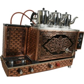 Resim Sistem Osmanlı 3 Demlikli Bakır Çay Ocağı Kazanı Semaver TAM OTOMATİK CE BELGELİ 