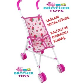 Resim Brother Toys Çilek Desenli Oyuncak Metal Puset Baston Bebek Arabası Kırmızı-Beyaz Desenli 