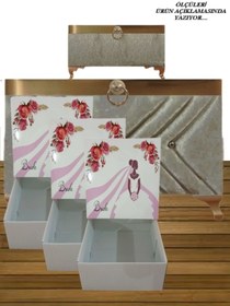 Resim Sonem Çeyiz Sandık Gelin Damat Nişan Bohça Kutu Çeyiz Sandığı 5li 0329 