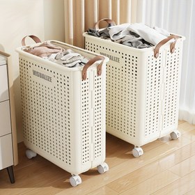 Resim Büyük Kapasiteli Nefes Alabilir Çamaşır Sepeti - Hijyenik, Ayrı ve Kirli Giysileri Ayırarak! Ev Banyo Düzeni İçin 