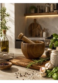 Resim Morponi Akasya Ahşap Havan Seti Baharat Ve Sarımsak Ezici 