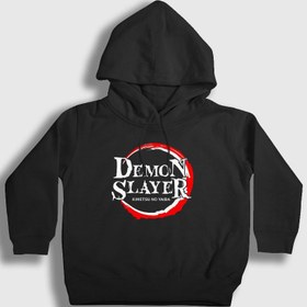 Resim Unisex Çocuk Siyah Logo İblis Avcısı Anime Demon Slayer Kimetsu No Yaiba Kapüşonlu Sweatshirt 