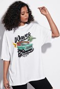 Resim Machetta Büyük Beden Oversize Waves Baskılı Beyaz T-shirt 