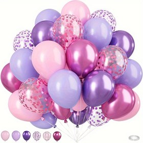 Resim 45 Adet Pembe Mor Konfeti Lateks Balonlar, Düğün Dekorasyonu, Doğum Günü Partisi Dekorasyonu, Yıldönümü Dekorasyonu, Mezuniyet Dekorasyonu, Tatil Dekorasyonu, Anneler Günü Dekorasyonu, İç ve Dış Mekan Dekorasyonu, Ev Dekorasyonu, Oda Dekorasyonu 