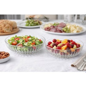 Resim Ley Maison 2 Li Desenli Cam Servis Kasesi 24 Cm Şeffaf Salata & Sunum Kasesi Şık Ve Dayanıklı 
