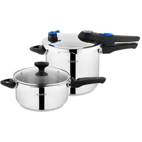 Resim Schafer Gusto 2 Li Düdüklü Tencere Seti 5 + 7 L 4 Parça Inox Siyah 