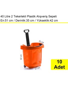 Resim Akdenizpos Tekerlekli Plastik Market Alışveriş El Sepeti 40 Litre Turuncu 10 Adet 