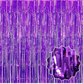 Resim Himarry Mor Renk Ekstra Metalize Parlak Saçaklı Arka Fon Perde İthal A Kalite 1x2 Metre 