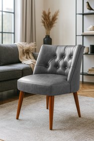 Resim Azra Mobilya Modern Kapitoneli Deri Berjer Sandalye – Ahşap Ayaklı, Demonte Gönderim, Renk Seçenekli 